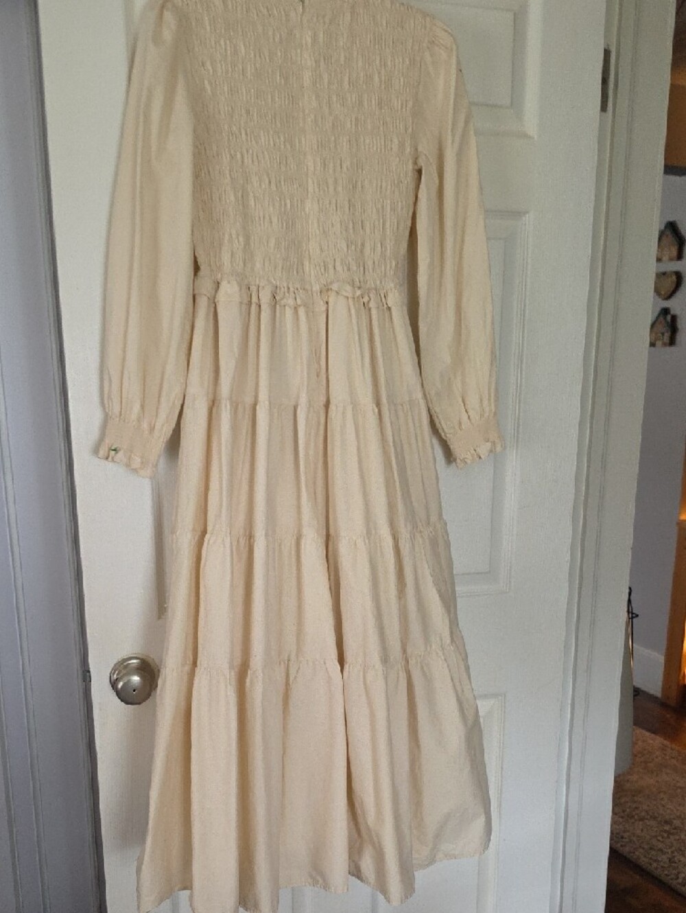 Karlie Cream Smocked Tiered Long Sleeve Dress - Picture 7 of 8